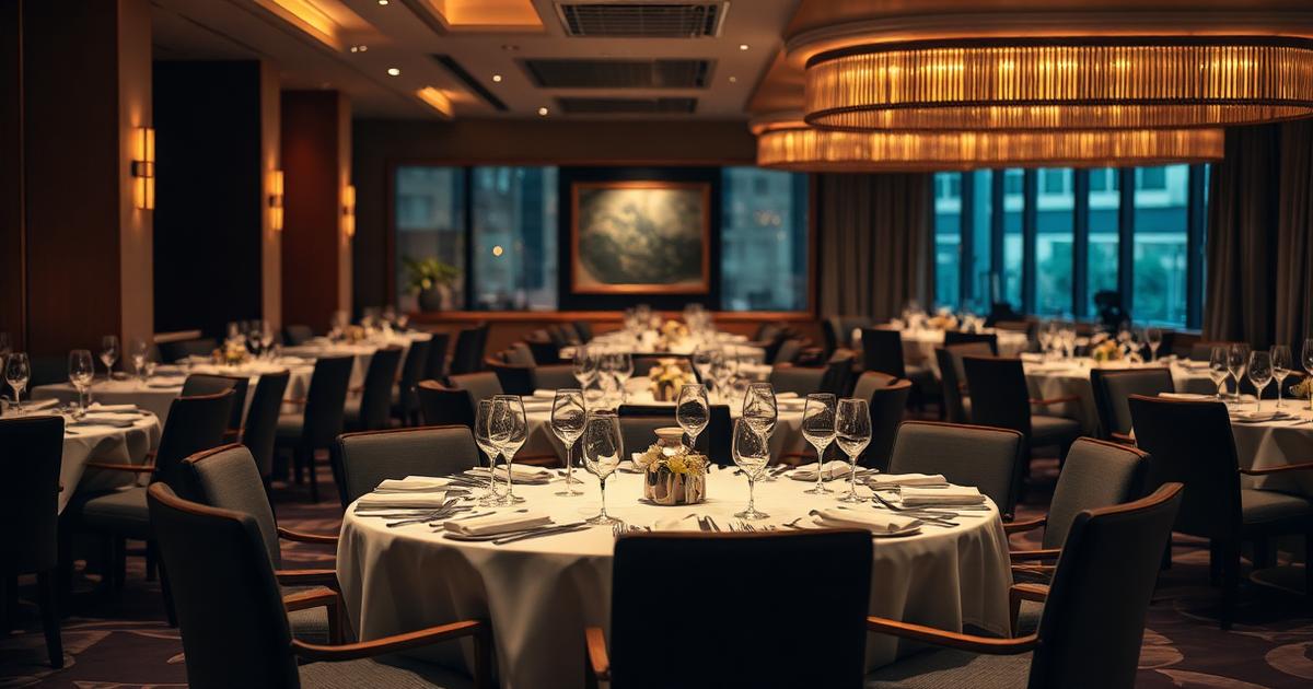 Elegant gedeckte Tische in einem Hotel-Bankettsaal, symbolisch für das Gastgewerbe und die Herausforderungen bei Zahlungsausfällen von Firmenkunden